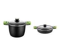 Bra Prior - Olla Alta con Tapa de Cristal y Asas de Silicona, 24 cm, Aptas para Todo Tipo de Cocinas & PRIOR - Cacerola baja con tapa de cristal y asas de silicona, apta para todo tipo de cocinas