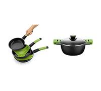 Bra Prior Set De 3 Sartenes, Aluminio, Negro, 20-24-28 Cm + Prior Cacerola Alta Con Tapa De Cristal Y Asas De Silicona, 28 Cm