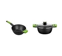 BRA PRIOR Wok con mango, aluminio fundido con antiadherente, apto inducción, Diámetro superior 28 cm, Diámetro base 15 cm PRIOR Cacerola alta con tapa de cristal y asas de silicona, 24 cm