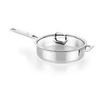 BRA Signature | Guisera con tapa 28 cm, Sin Antiadherente, Acero Inoxidable 18/10, Full Induction, Compatible con todas fuentes de calor, Incluida Inducción, Mango y Asas Acero Inoxidable