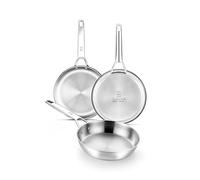BRA Signature | Set 2 Sartenes 24-26 cm, Acero Inox 18/10 Profesional Sin Antiadherente, Triple Fondo Difusor Apto Todo Tipo De Cocinas E Inducción, Acabado Pulido