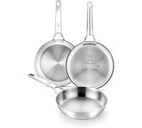 BRA Signature | Set 3 Sartenes 20-24-26, Acero Inox 18/10 Profesional Sin Antiadherente, Triple Fondo Difusor Apto Todo Tipo De Cocinas E Inducción, Acabado Pulido
