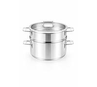 BRA Signature | Set cocina al vapor 24 cm con tapa, Acero Inoxidable 18/10 | Sin antiadherente, Cacerola 24 cm con Vaporera y Tapa de vidrio, 3, 75L, apta para inducción, triple fondo full induction