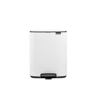 Brabantia Cubo de basura con pedal Bo 12 L – Acero blanco rectangular, incluye bolsas PerfectFit