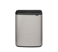 Brabantia Bo Touch Bin 2x30L, Cubo de basura con 2 compartimentos, papelera cocina para separación de residuos con sistema de abertura Soft-Touch, cubo basura reciclaje con cubos interiores, Soft Grey