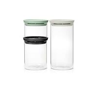 Brabantia Set de 3 botes de cristal, negro, gris y verde