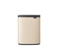 Brabantia Cubo de basura Bo 12L Cubo rectangular, compacto, tapa de cierre suave y cubo interior extraíble | Diseño para montaje en pared o independiente para baño, cocina u oficina | Soft Beige