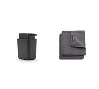 Brabantia Dispensador de jabón, Gris Oscuro, Talla única & Paños de Cocina de Microfibra, Gris Oscuro, Set de 2