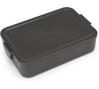 Brabantia - Make & Take Fiambrera - Grande - Espacio para Bocadillos - Tapa con Clips - Apta para Congelador, Microondas & Lavavajillas - Gris oscuro - 25,5 x 16,7 x 6 cm