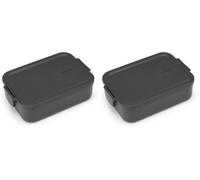 Brabantia - Make & Take Fiambrera - Mediana - Espacio para Bocadillos - Tapa con Clips - Apta para Congelador - Apta para Lavavajillas & Microondas - Gris oscuro - 20 x 13,5 x 5,5 cm (Paquete de 2)
