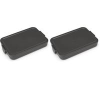 Brabantia - Make & Take Fiambrera - Plana - Espacio para Bocadillos - Tapa con Clips - Apta para Congelador, Microondas & Lavavajillas - Gris oscuro - 25,5 x 16,6 x 3,7 cm (Paquete de 2)