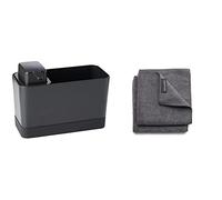Brabantia Organizador de vajilla de plástico Gris Oscuro, Talla única & Paños de Cocina de Microfibra, Gris Oscuro, Set de 2