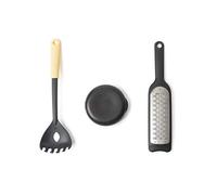 Brabantia Tasty + Set italiano utensilios de cocina, cuchara spaghetti, rallador de queso y cortador pizza, surtido colores