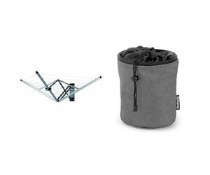 Brabantia WallFix Tendedero Plegable con Funda de Protección, Metal, Gris, 0 cm + 105760 Bolsa para Pinzas, Negro, 0 cm