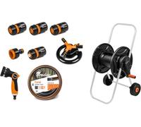 BRADAS Carro móvil con manguera de 20 metros, 1/2", con accesorios, línea BLACK LINE, modelo BR-ECO-AG26020SET2