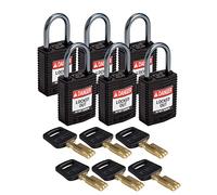 Brady CPT-BLK-25AL-KD6PK SafeKey Candado, negro, 2.6 pulgadas de alto x 1.25 pulgadas de ancho x 0.75 pulgadas de profundidad