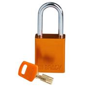 Brady SafeKey - Candado de aluminio - Candado de bloqueo con llave - Bloqueo de seguridad para uso en interiores y exteriores - Altura del grillete de 38,10 mm - Llave diferente - Naranja