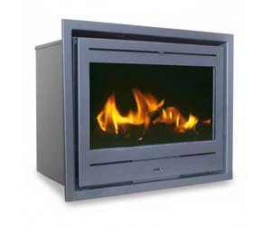 Braggi - Cassete de leña empotrable 11 kW de Muspel con doble combustión, cristal SCHOTT ROBAX® y turbina axial para salón hasta 100 m²