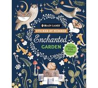 Brain Games – Juego de pegatinas por números Enchanted Garden, 24 imágenes, 2 hojas metalizadas