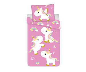 BrandMac - Juego de cama con diseño de unicornios, 100% algodón, funda nórdica reversible de 135 x 200 cm y funda de almohada de 80 x 80 cm, Rainbow, arco iris