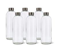 BrandPrint Botella Agua Cristal 1 Litro Eos - Set 6 Sin Estampado | Botellas de cristal transparente sin serigrafía, aptas para lavavajillas. Tapón de rosca color plata.