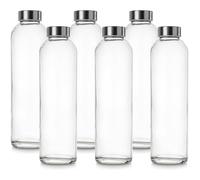 BrandPrint Botella Agua Cristal 750 ml Eos - Set 6 Sin Estampado | Botellas de cristal transparente sin serigrafía, aptas para lavavajillas. Tapón de rosca color plata.