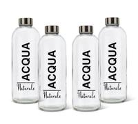 BrandPrint Set de 4 botellas de cristal modelo EOS 1 litro. Tapon de rosca encluido. Serigrafia (Naturale). Idioma serigrafia: Italiano