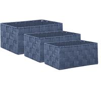 Brandsseller Juego de 3 Cajas de Almacenamiento - 22x15x11 cm, 21x13x9,5 cm, 19x11x8,5 cm - Cestas cuadradas para estanterías sin tapa - aspecto de ratán, trenzadas con estructura metálica - Azul Agua