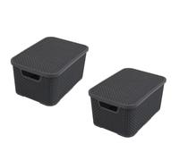BranQ - Home essential cesta con tapa en diseño de ratán, juego de 2, tamaño L 19l, plástico PP, antracita, 19 l