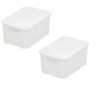 BranQ Home essential Cesta con tapa en diseño de ratán, juego de 2 unidades, tamaño M, 10 L, sin bisfenol A, plástico polipropileno, blanco, 32,3 x 22,5 x 15 cm, 2 unidades