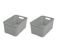 BranQ - Home Essential Cesta en diseño de ratán, juego de 2 unidades, tamaño L, 19 L, sin bisfenol A, plástico polipropileno, gris claro, 38 x 27,8 x 18,5 cm