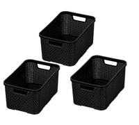 BranQ - Home essential - Cesta en diseño de ratán, juego de 3 unidades, tamaño S, 7 L, sin bisfenol A, plástico polipropileno, negro, 28.5 x 19.5 x 12.9 cm