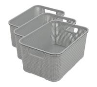 BranQ Home essential Cesta universal y multifuncional en diseño de ratán, tamaño S 7 L, sin bisfenol A, plástico polipropileno, gris claro, 28,5 x 19,5 x 12,9 cm (Paquete de 3)