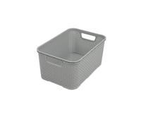 BranQ - Home Essential Cesta universal y multifuncional en diseño de ratán, tamaño S 7 L, sin bisfenol A, plástico polipropileno, gris claro, 28,5 x 19,5 x 12,9 cm