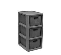BranQ - Home essential - Estantería en diseño de ratán, plástico Polipropileno 100% Reciclado, ecológico, Color Antracita, 29,5 x 24 x 48,7 cm, 3 cestas