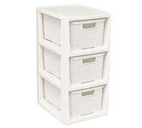 BranQ - Home essential - Estantería en diseño de ratán, plástico Polipropileno, Color Crema, 29,5 x 24 x 48,7 cm