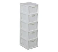 BranQ, Home essential - Estantería en diseño de ratán, plástico Polipropileno sin bisfenol A, Color Blanco, 29,5 x 24 x 80 cm, 5 cestas
