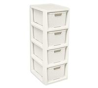 BranQ - Home essential Estantería en diseño de ratán, plástico PP, Crema, 4 cestas