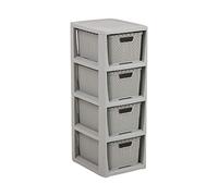 BranQ - Home Essential Estantería en diseño de ratán, plástico PP sin bisfenol A, Color Gris Claro, 29,5 x 24 x 64,2 cm, 4 cestas