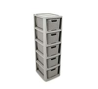 BranQ - Home essential Estantería en diseño de ratán, plástico PP sin BPA, Gris Claro, 29,5 x 24 x 80 cm, 5 cestas