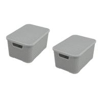 BranQ - Home essential Juego de 2 cestas con tapa en diseño de ratán, tamaño M 10 L, plástico sin BPA, gris claro, 28.8 x 19.7 x 16.2 cm, 2 unidades, M