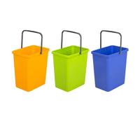 BranQ Home Essential Juego Universal de 3 cestas para separación de residuos con práctica asa de Material BPA, Color Amarillo/Verde/Azul, 17,5 x 26 x 29 cm (Largo x Ancho x Alto),