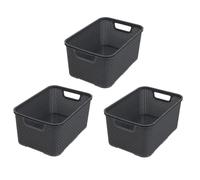 BranQ Home essential Rattan Kunststoff Korb Grösse S Cesta en diseño de ratán, Juego de 3 Unidades, tamaño S, 7 l, Plástico Polipropileno (PP), Antracita, 3