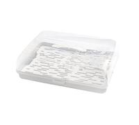 BranQ Home essential Recipiente rectangular para tartas con 2 insertos de refrigeración, de plástico (PP), con tapa alta, asa de transporte, sin BPA, transparente/crema