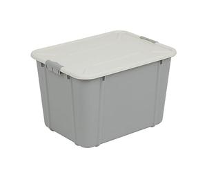 BranQ Home essential, Velur - Caja de almacenamiento resistente de 30 l con tapa con cierre de clip, sin BPA, de plástico, apilable, ideal para el hogar y el garaje, gris claro