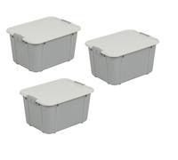 BranQ Home essential VELUR - Juego de 3 recipientes de almacenamiento universales con tapa, tamaño 16 L, sin BPA, plástico PP, color gris claro