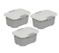 BranQ Home essential VELUR - Juego de 3 recipientes de almacenamiento universales con tapa, tamaño 8 L, sin BPA, plástico PP, color gris claro