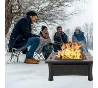 Brasero - Chimenea de jardín - Hoguera - Estufa exterior - Cesta para leña - Cuadrada - Con rejilla para asar y protector contra chispas