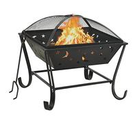 Brasero con protección contra chispas y atizador, 62 cm, acero XXL, para jardín o terraza, gran brasero para un calor duradero, incluye gancho de metal para recargar leños