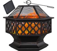 Gardebruk Brasero Exterior Hexagonal Rejilla Protectora y Atizador 70x60,5x62,5cm Hoguera de Jardín Negro